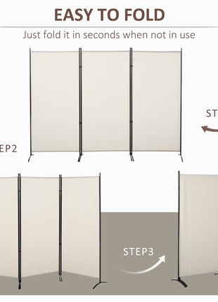 6' 3 Panel Room Divider, Indoor Privacy Screen for Home, Beige