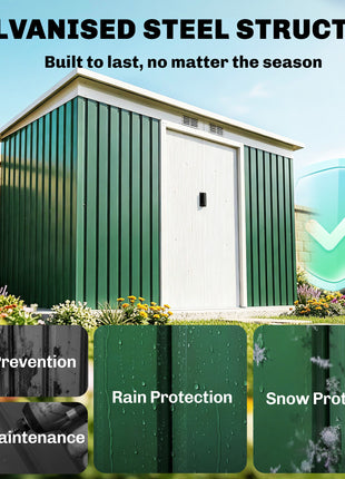 9' x 4' Metal Outdoor Storage Shed, Tool House with Double Lockable Doors for Backyard, Patio, Lawn, Garage, Dark Green