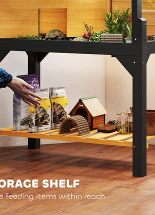 Wooden Tortoise Habitat with Storage Shelf, Tortoise Enclosure with Clear Windows, Openable Top, Lamp Holder, Yellow