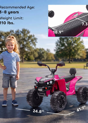 24V 2 Seater Ride On Toys, Kids ATV 4 Wheeler with Dual Motors, High & Low Speed for Boys Girls Aged 3-8 Years, Pink