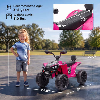 24V 2 Seater Ride On Toys, Kids ATV 4 Wheeler with Dual Motors, High & Low Speed for Boys Girls Aged 3-8 Years, Pink