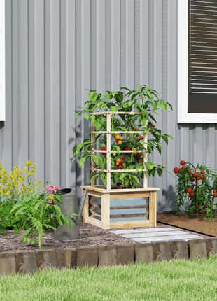 Wooden Raised Garden Bed with Trellis, Galvanized Planter Box Elevated Garden Bed for Garden, Patio, Natural Wood
