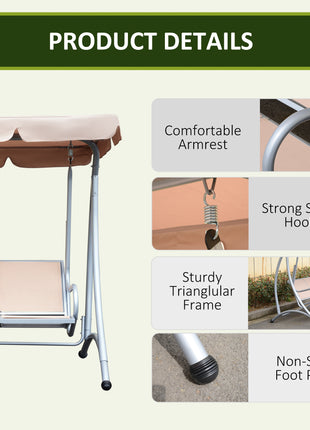 3-Seat Outdoor Porch Swing Chair, Patio Swing Glider with Adjustable Canopy, Breathable Seat, and Steel Frame for Garden, Poolside, Backyard, Beige