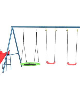 Metal Swing Set for Backyard, 3 in 1 Design with 1 Nest Swing, 2 Seats, 1 Slide, Holds Up to 352 lbs. for Ages 3-8