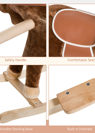 Kids Ride on Rocking Horse Toddler Plush Toy with Realistic Sounds for 3 Years Old Children - Brown