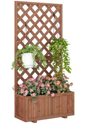 Wooden Raised Garden Bed, Raised Planter Box, Planter with Trellis for Climbing Plants Flowers, Orange