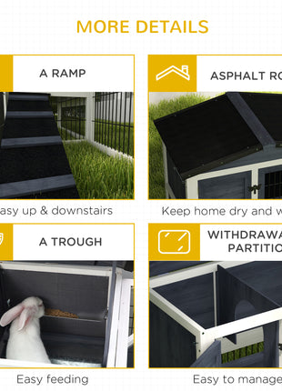 2 Level 59" Outdoor Rabbit Hutch with Openable Top, Dark Gray
