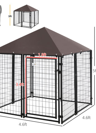 4.6' x 4.6' x 5' Outdoor Dog Kennel, Welded Wire Heavy Duty Dog Run, Dog Kennel Outside with Waterproof & UV Resistant Cover, for S&M Dogs, Black