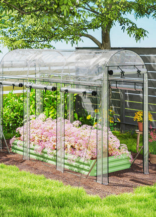 Walk-in Tunnel Greenhouse, Hoop House Greenhouse with 8 Roll-Up Doors, 10' x 3' x 6.5', Clear