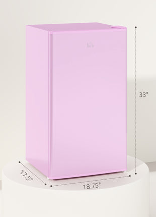 3.2 Cu.Ft Mini Fridge with Freezer, Single Door Compact Refrigerator with Adjustable Thermostat, Reversible Door, Pink