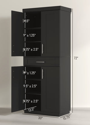 Modern Kitchen Pantry Freestanding Cabinet Cupboard with Doors and Drawer, Adjustable Shelving, Black