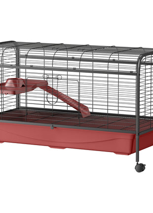 48" L Small Animal Cage, Pet Play House for Rabbit Hutch or Ferret with Feeder, Rolling Wheels, Platform, Ramp
