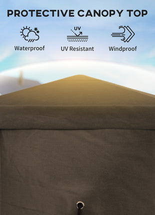 12' x 12' Hexagonal Pop Up Gazebo Canopy Tent with 5 Sidewalls, Outdoor Canopy Shelter with Carry Bag, Brown