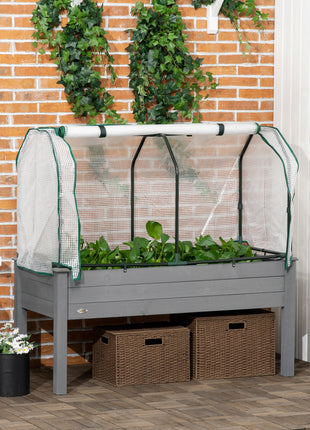Raised Garden Bed with PE Greenhouse Cover Outdoor Planter Box for Herbs and Vegetables, 48 x 22 x 46 inch, Dark Gray