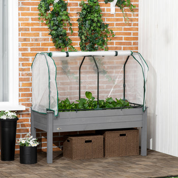 Raised Garden Bed with PE Greenhouse Cover Outdoor Planter Box for Herbs and Vegetables, 48 x 22 x 46 inch, Dark Gray