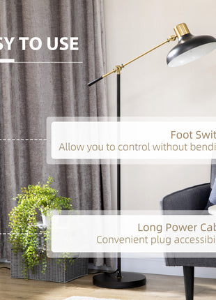 Adjustable Floor Lamps for Living Room, Standing Lamp for Bedroom with Balance Arm, Tall Black and Gold Lamp