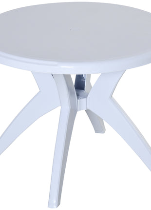 Patio Dining Table with Umbrella Hole Round Outdoor Bistro Table for Garden Lawn Backyard, White