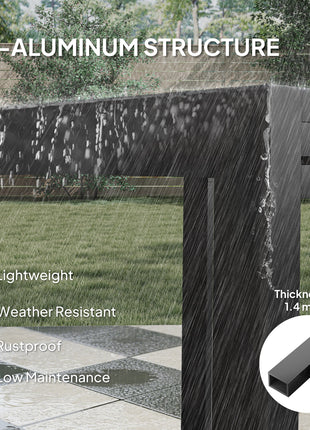 35.5"-71" Expandable Outdoor Dining Table for 4-6 People, Aluminum Patio Table with Slatted Wood Grain Top, Natural