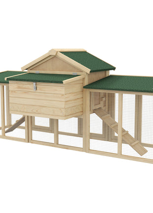 Wooden Chicken Coop ith Nesting Box, Double Runs, Removable Tray, Ramps, for Garden Backyard