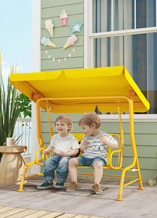 Kids Patio Swing Chair with Adjustable Canopy, Safety Belt for Patio, Garden, Poolside, Balcony, Yellow