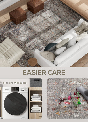 Machine Washable Area Rug 8x10, Non-Slip Traditional Floor Cover Foldable Carpet for Living Room, Dark Mixed-Brown
