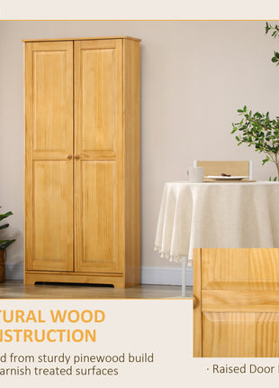 67" Pinewood Kitchen Pantry Storage Cabinet, Freestanding Cabinets with Doors and Shelves, Dining Room