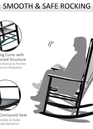 Wooden Outdoor Rocking Chair with Armrests, High Back for Garden, Patio, Balcony, Porch, Black