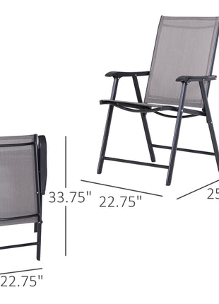 Set of 2 Outdoor Folding Chairs, Stackable Patio Dining Chairs with Armrests, Metal Frame, Gray