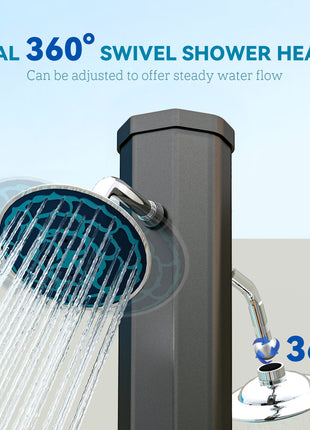 9.2 Gallon Slolar Heated Outdoor Shower with 2 Free-Rotating Shower Heads and Foot Showers for Poolside Beach Spa, 7.1ft