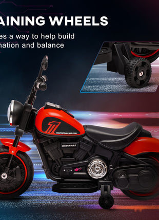 6V Kids Motorcycle w/ Training Wheels, Single-Button Start, Red