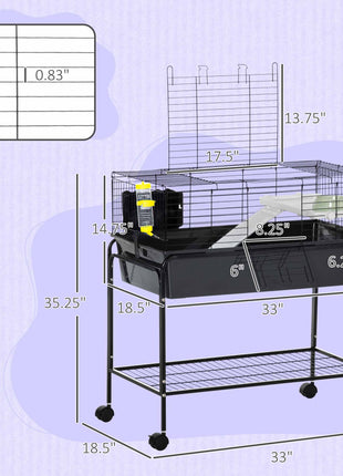 Two-Story Small Animal Cage Removable from Stand, Pet Habitat with Shelf & Wheels, 33" x 18.5" x 35", Charcoal Gray