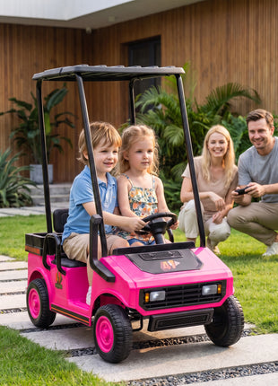 24V Kids Golf Cart 2WD 2-Seater with Remote, Soft Start, Rear Suspension, Sunshade, Storage, Gift for 3-6 Years, Pink