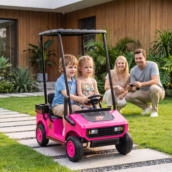 24V Kids Golf Cart 2WD 2-Seater with Remote, Soft Start, Rear Suspension, Sunshade, Storage, Gift for 3-6 Years, Pink