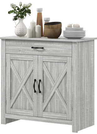 Farmhouse Sideboard Cabinet with Barn Doors Kitchen Buffet Cabinet with Drawer and Adjustable Shelf Stone Gray