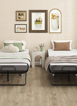 Folding Bed with Mattress for Adults, Single Size, Portable Foldable Bed with Memory Foam Mattress & Steel Frame, White