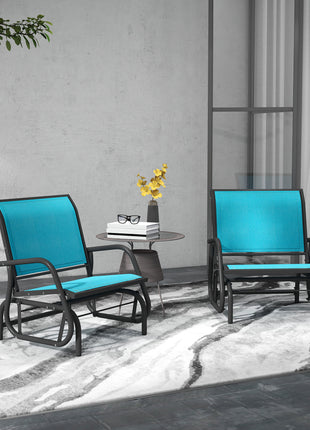 2 Pieces Outdoor Glider Chair, Steel Swing Chai with Curved Armrests for Porch, Garden, Poolside, Balcony, Blue