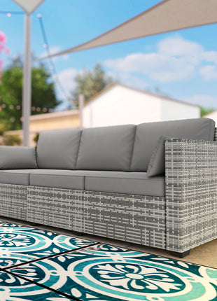 Patio Couch PE Wicker Deep Seating Outdoor Sofa with Removable Cushions, 3 Seater Rattan Sofa, Outdoor Furniture for Balcony, Deck, Garden and Poolside, Gray
