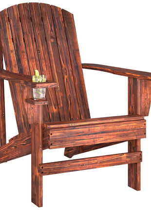 Oversized Adirondack Chair, Outdoor Fire Pit and Porch Seating, Classic Log Lounge w/ Built-in Cupholder, Brown