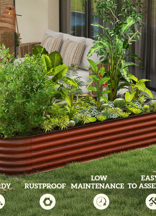 7.9' x 2' x 1.4' Galvanized Raised Garden Bed Kit, Metal Planter Box with Safety Edging, Brown