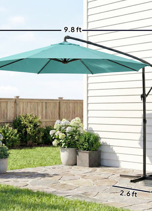 10 ft Offset Patio Umbrella with Cover, Hanging Cantilever Umbrella with 360° Rotation, Crank Handle, Tilt, Sky Blue
