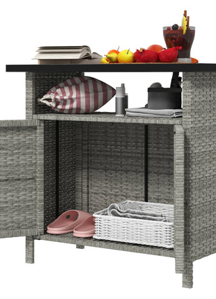 Wicker Outdoor Storage Cabinet with Two Doors and Shelf for Outdoor Pool Towel Storage, Gray