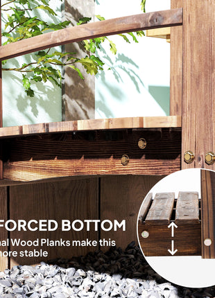 Fir Wood Garden Bridge Arc Walkway with Side Railings for Backyards, Gardens, and Streams, Stained Wood, 60" x 26.5" x 19"