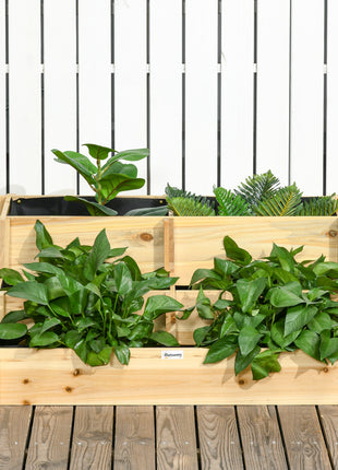 3 Tier Raised Garden Bed, Water Draining Fabric for Soil, Elevated Wood Flower Box for Vegetables, Herbs, Natural