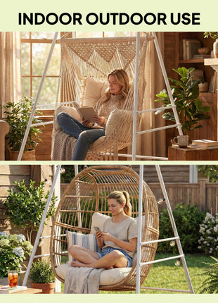 Hammock Chair Stand  Indoor and Outdoor Use with Anti-Slip Foot Pads, 2 Carabiners, White