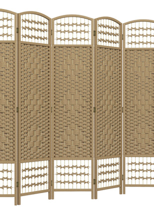 6 Panel Folding Room Divider Portable Privacy Screen Wave Fiber Room Partition for Home Office Natural