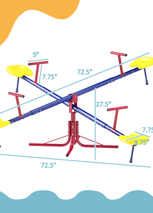Kids Seesaw Swivel Teeter Totter with 360° Spinning, 4 Seater Seesaw Outdoor Playground Equipment for Backyard, Boys and Girls Aged 3-8 Years Old