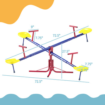 Kids Seesaw Swivel Teeter Totter with 360° Spinning, 4 Seater Seesaw Outdoor Playground Equipment for Backyard, Boys and Girls Aged 3-8 Years Old