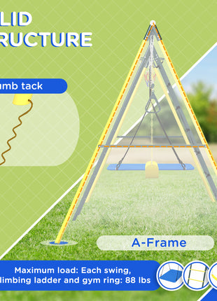 Metal Swing Set for Backyard 5 in 1 Design Holds up to 440 lbs. for Ages 3-8, Yellow