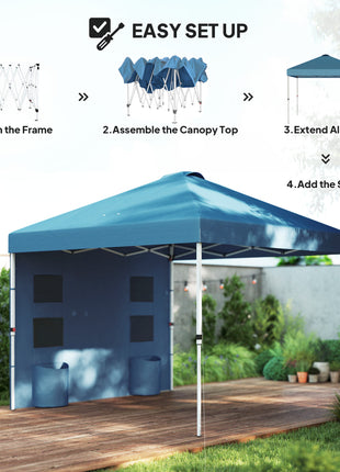 10' x 10' Pop Up Canopy Tent w/ Sidewall, UPF50+ Height Adjustable Instant Sun Shelter w/ Storage Pockets, Sea Blue