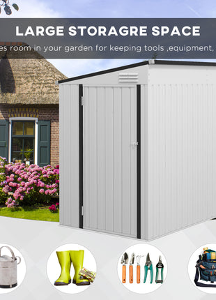 4' x 7.7' Lean to Garden Storage Shed, Outdoor Metal Tool House with Lockable Door Vents for Backyard Patio Lawn, White